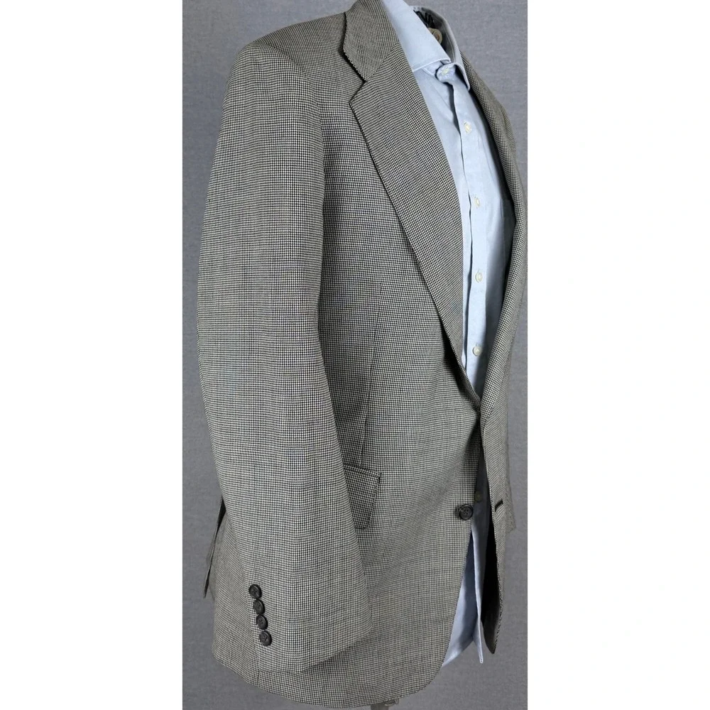 Polo Ralph Lauren Vintage Houndstooth Blazer 38R Tan Black USA Made Sport Coat